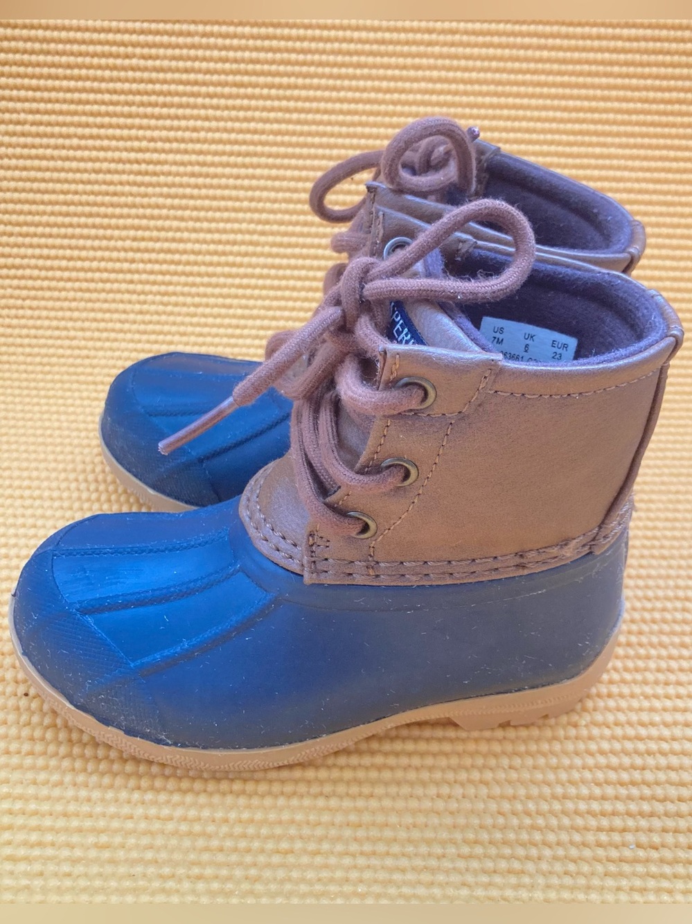 Sperry Saltwater Duck Boots Girls/Boys Brown Blue Waterproof Lace up - Picture 3 of 9